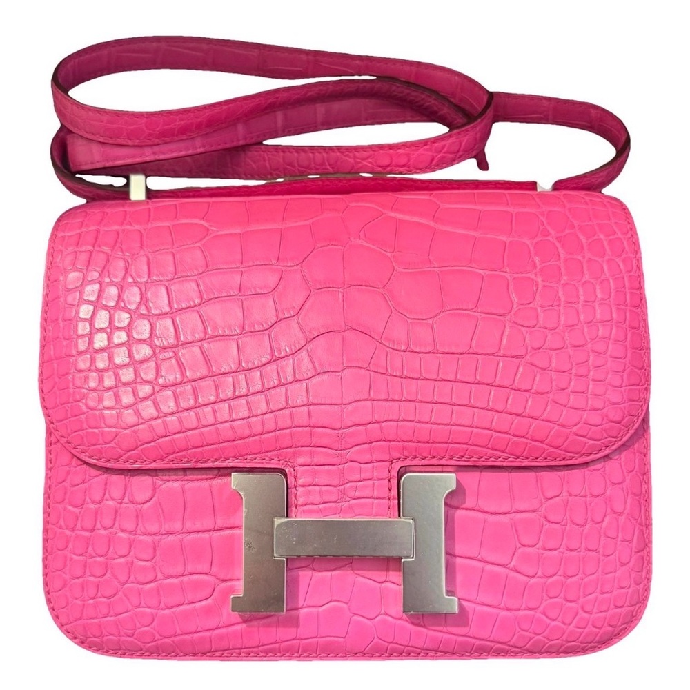 Hermes Mini Constance 18 Pink Rose Shocking Crocodile Palladium Crossbody Bag